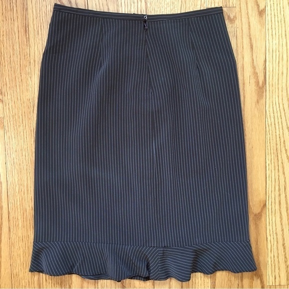 Vintage 90's jKE Brown Striped Ruffle Hem Straight Pencil Skirt - Picture 13 of 15